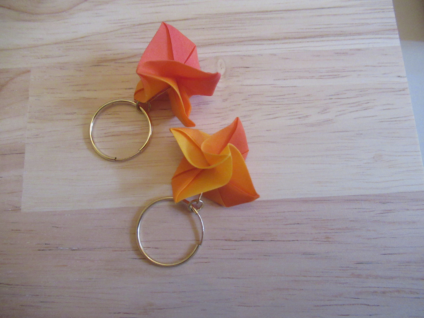 Large handmade origami silk flower with gold plated hoops