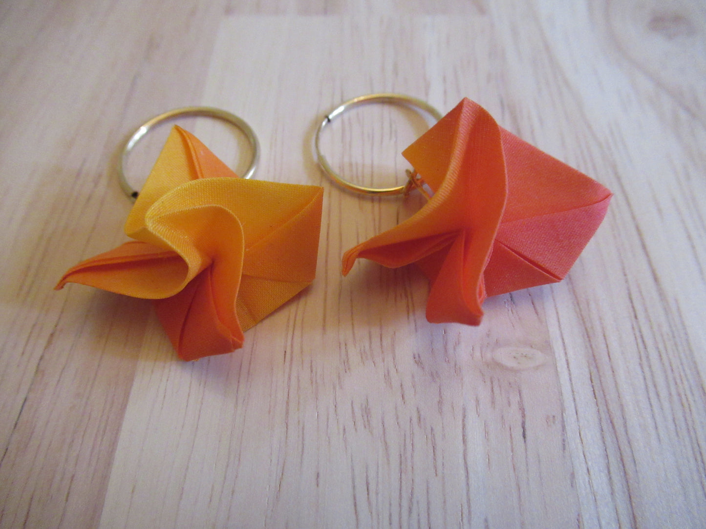 Large handmade origami silk flower with gold plated hoops