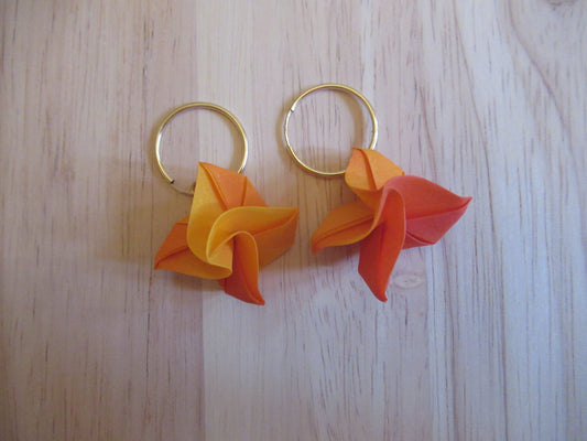 Large handmade origami silk flower with gold plated hoops