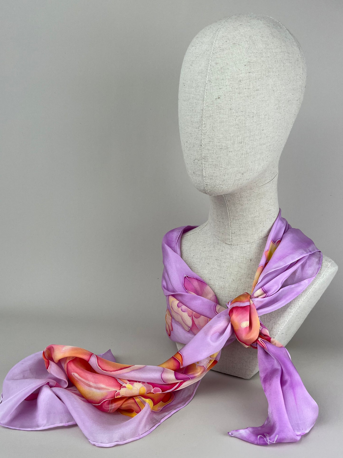 Fire Flowers in Lilac - Long silk scarf handmade