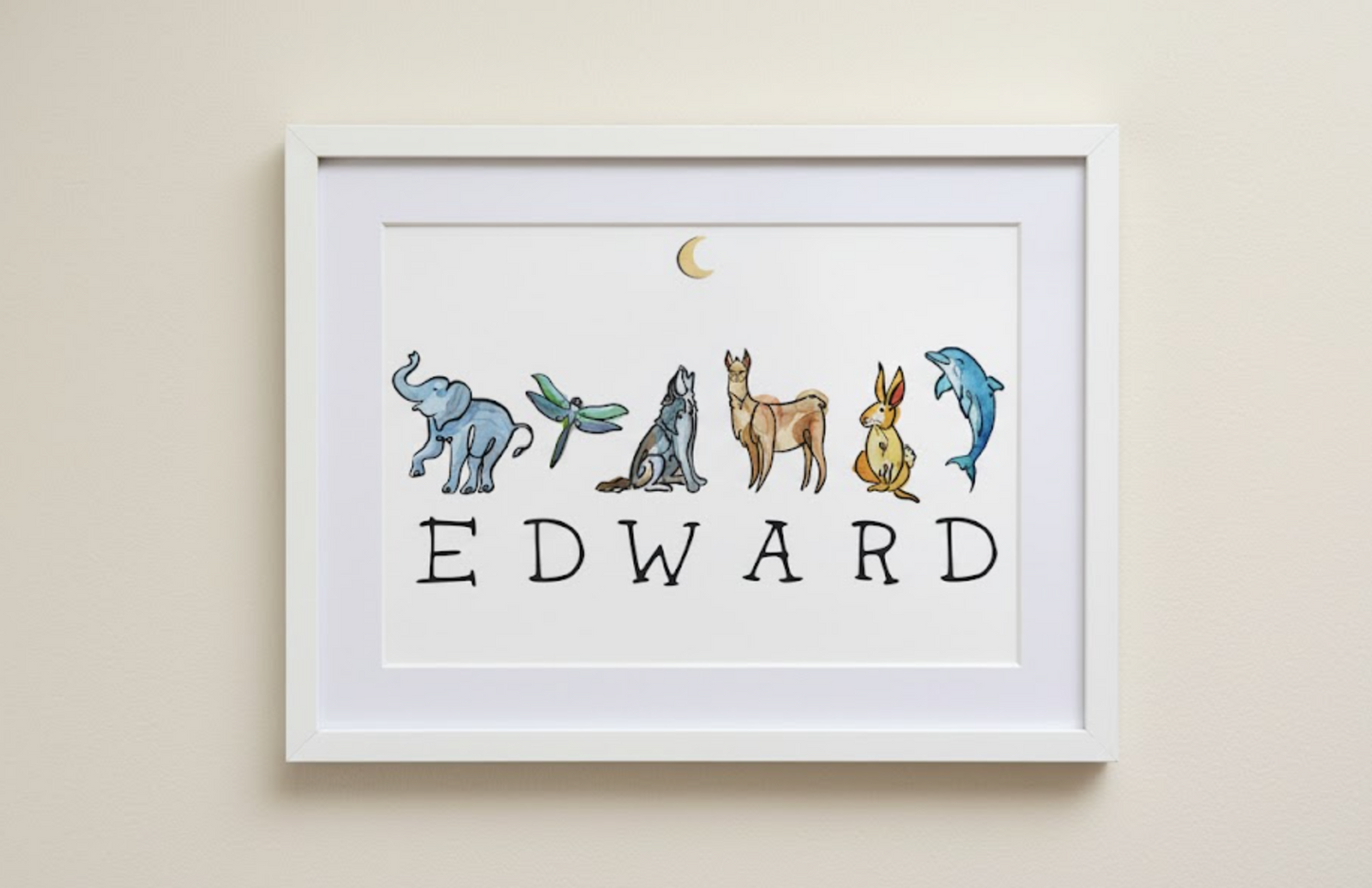 Personalised Animal Name Prints - A3 Framed