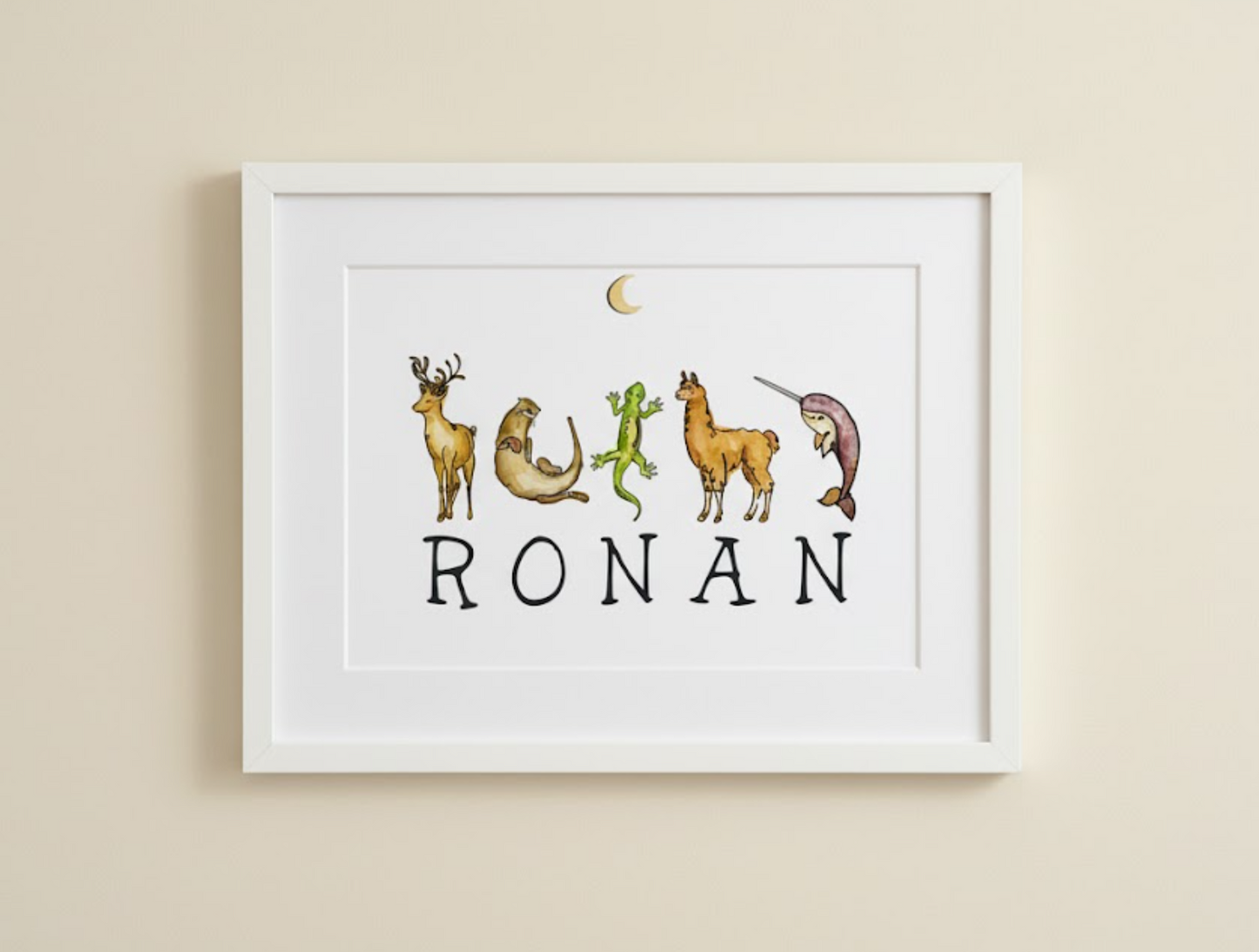 Personalised Animal Name Prints - A3 Framed