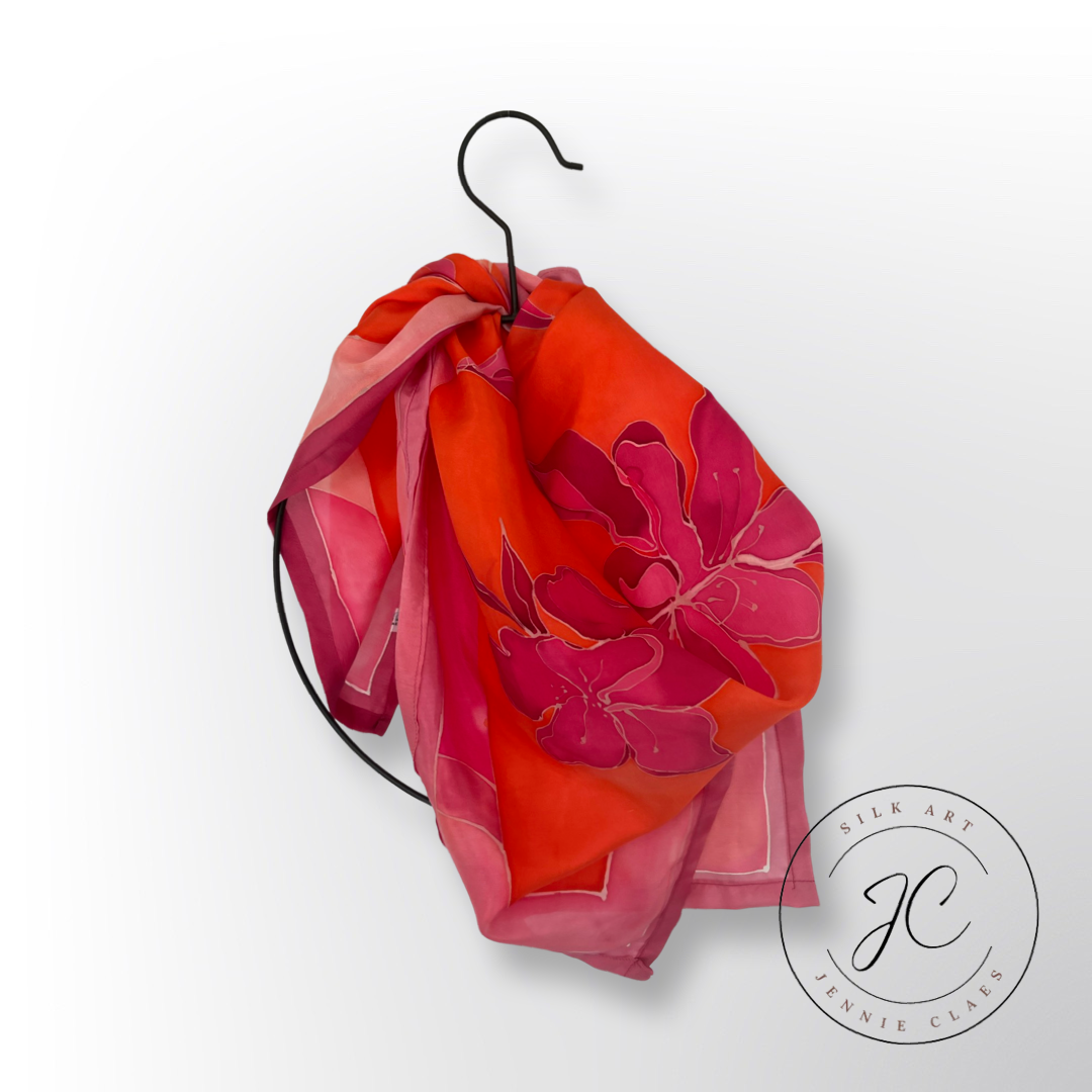 Crimson Magnolia Handmade 100% Silk Scarf
